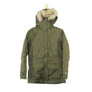 LL Bean Green Baxter State Parka Down Faux Fur Hood Outdoor Coat Size XS